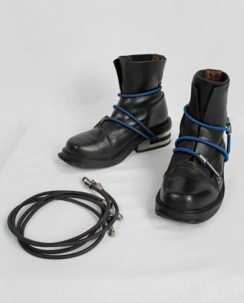 Dirk Bikkembergs black mountaineering boots with metal heel and blue elastic (39) — fall 1996