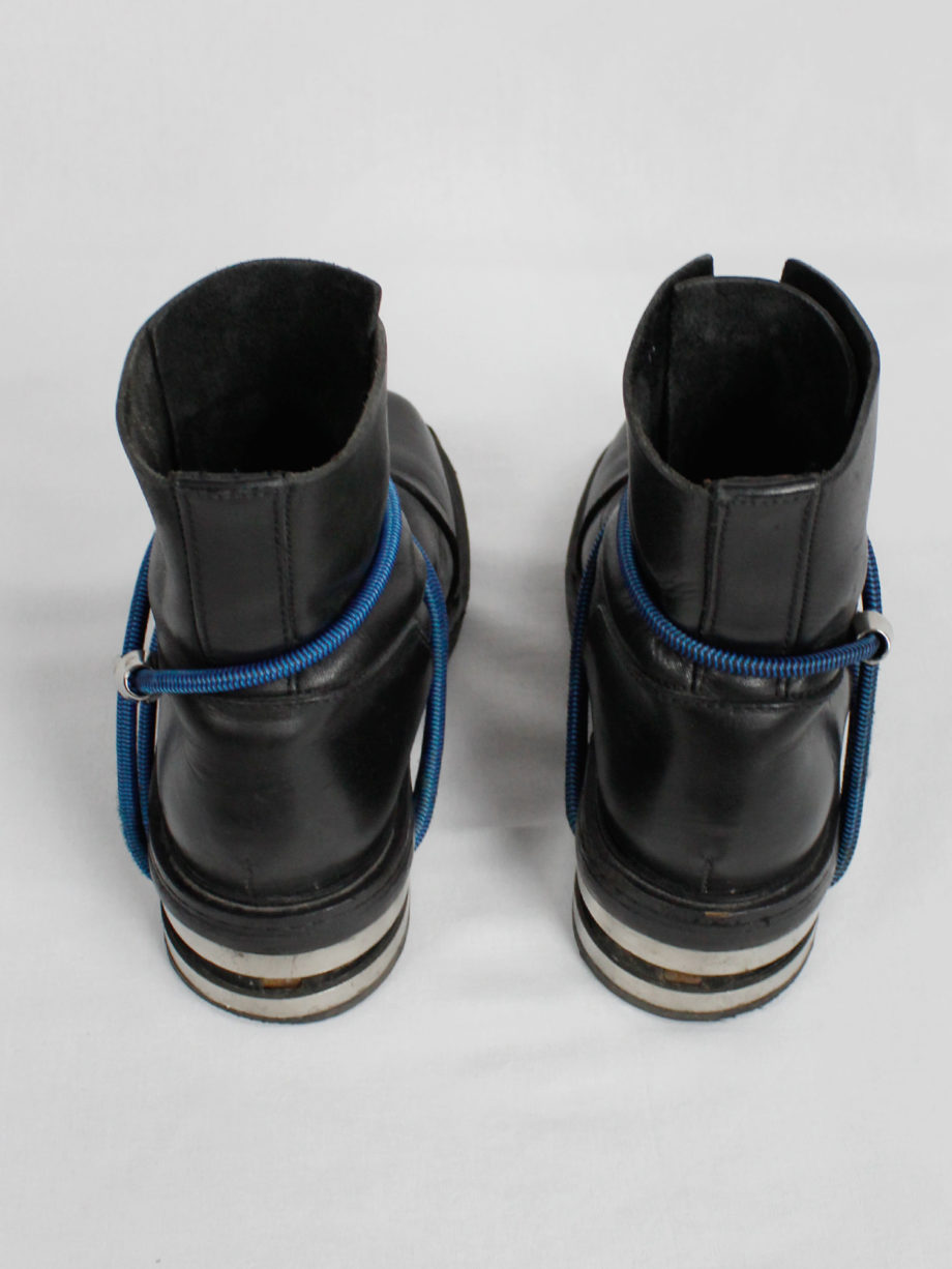 Dirk Bikkembergs black mountaineering boots with metal heel and blue elastic fall 1996 (8)