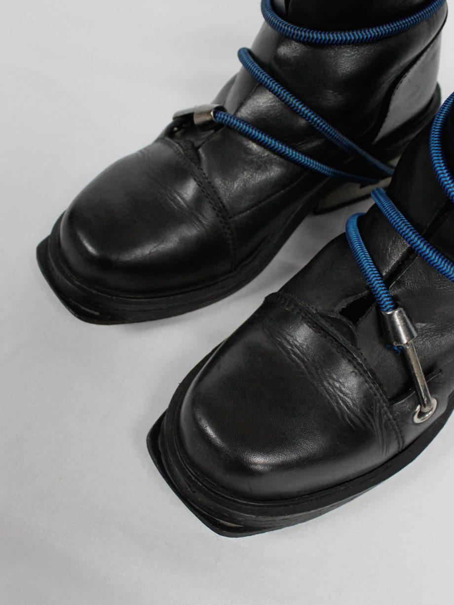 Dirk Bikkembergs black mountaineering boots with metal heel and blue elastic fall 1996 (9)