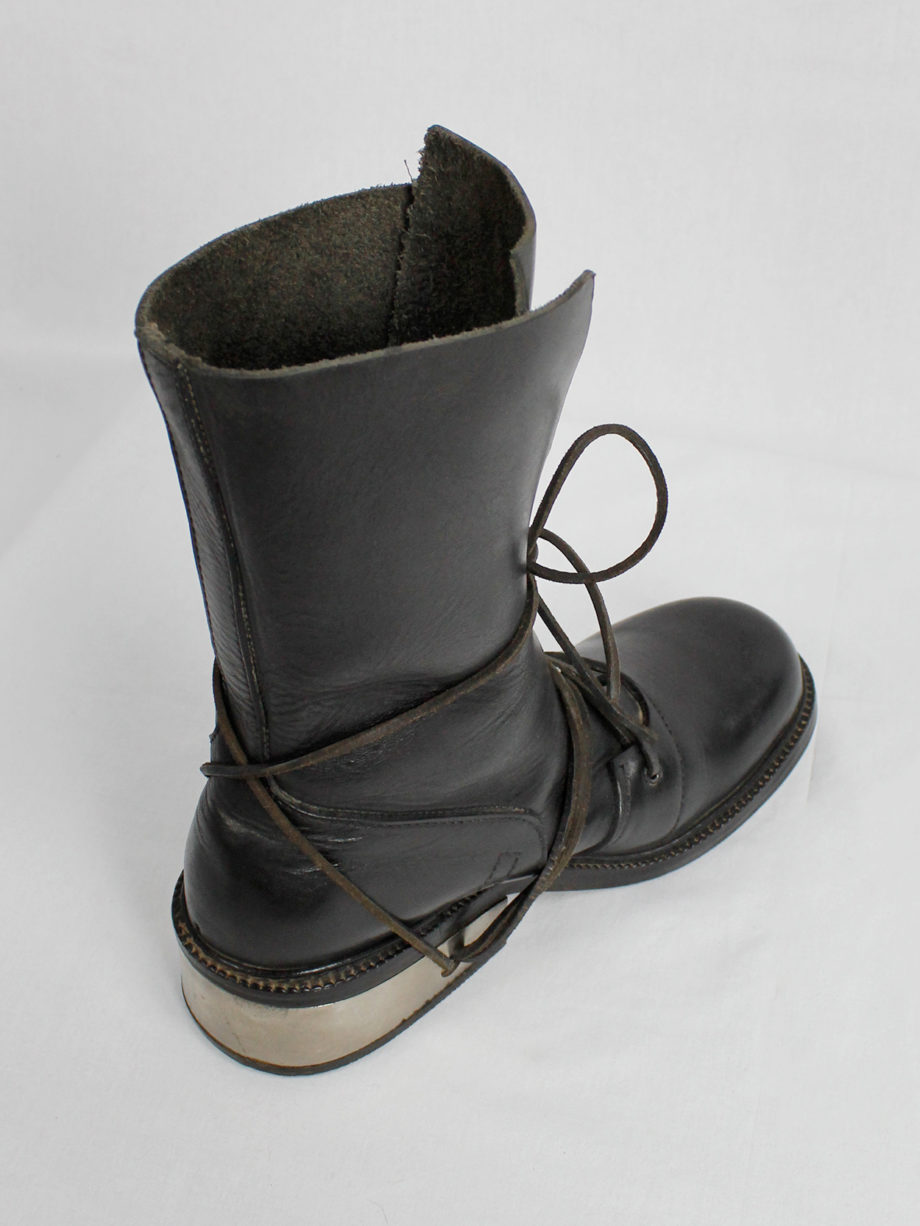 Dirk Bikkembergs black tall boots with laces through the metal heel late 90’s (1)