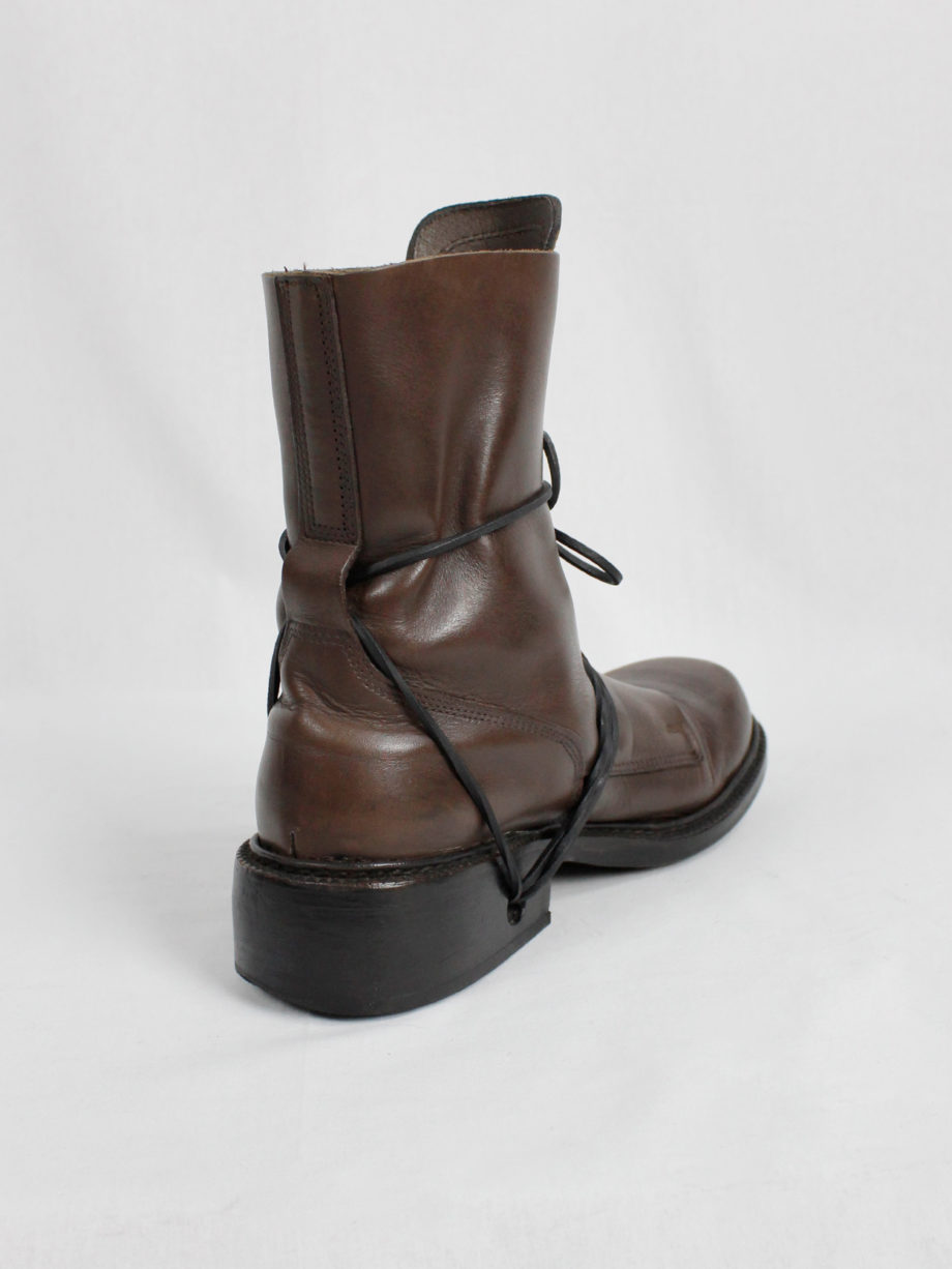 Dirk Bikkembergs brown tall boots with laces through the soles 1990s 90s (1)