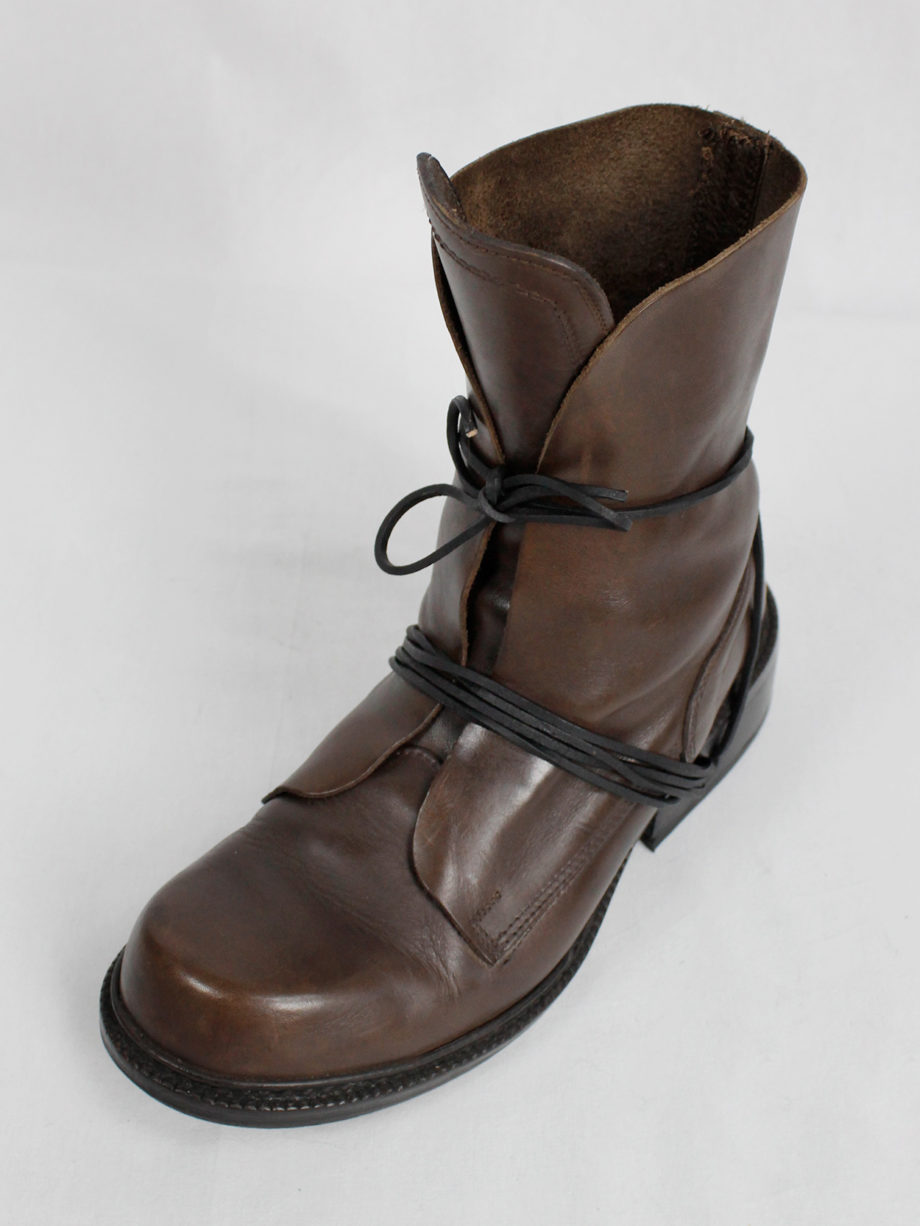Dirk Bikkembergs brown tall boots with laces through the soles 1990s 90s (16)
