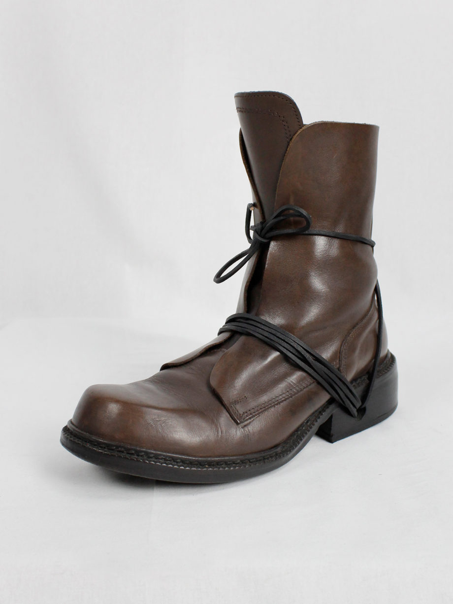 Dirk Bikkembergs brown tall boots with laces through the soles 1990s 90s (19)