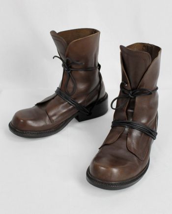Dirk Bikkembergs brown tall boots with laces through the soles (42) — late 90’s