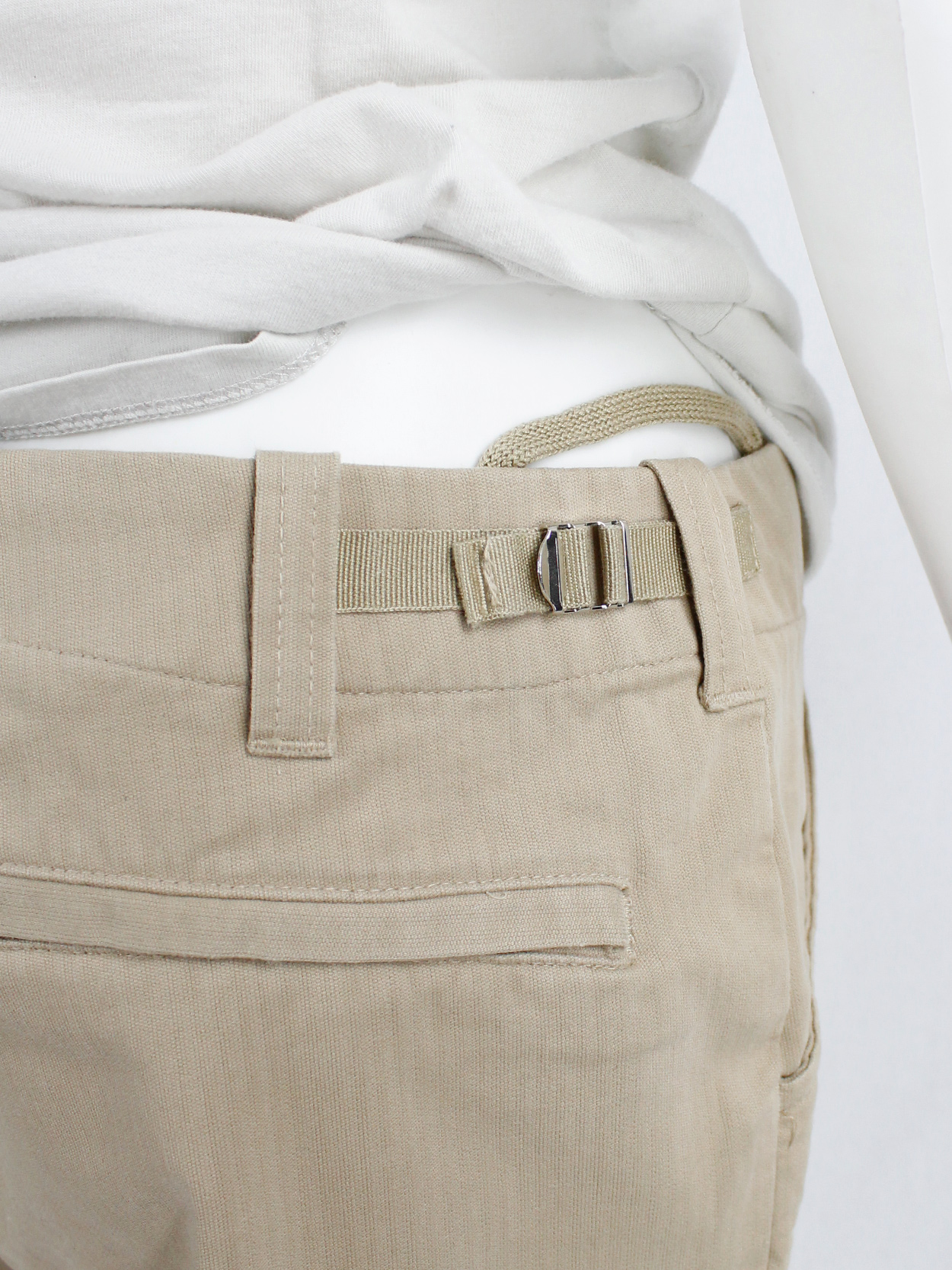 Helmut Lang beige trousers with elastic bands at the knees — 90's - V A ...