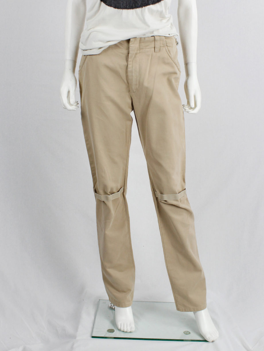 Helmut Lang beige trousers with elastic bands at the knees 1990s 90s (2)