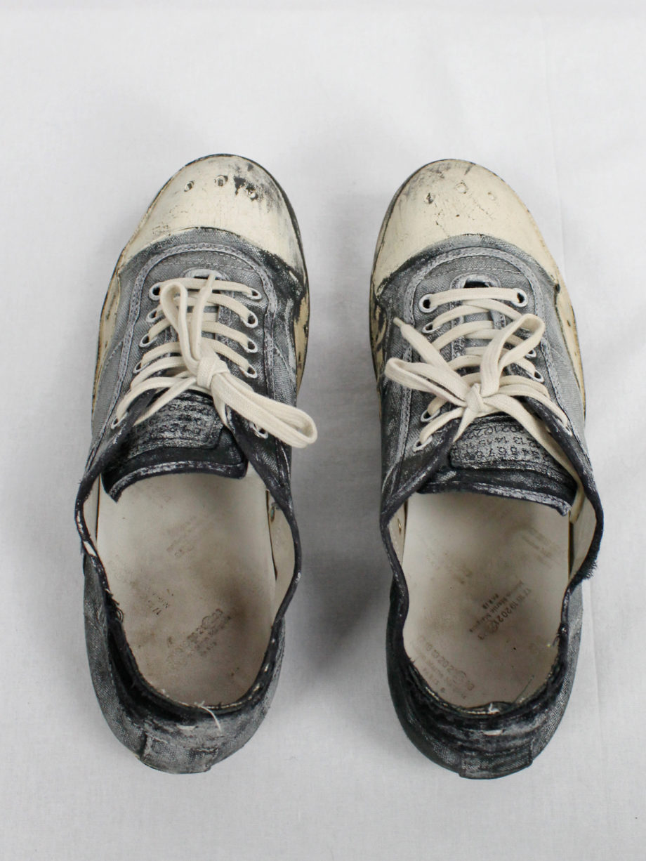 Maison Martin Margiela black and blue canvas sneakers painted in white fall 2006 (14)