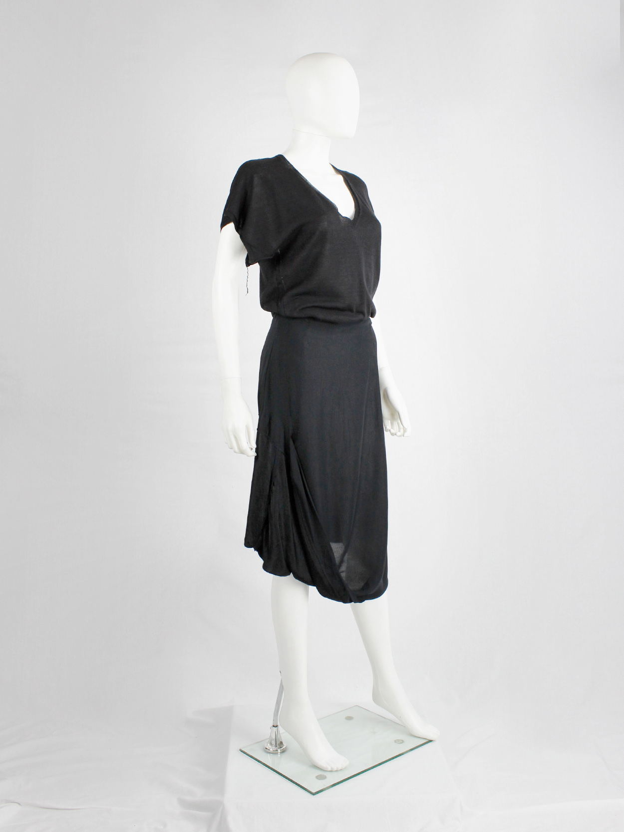 Maison Martin Margiela black partly lifted skirt with exposed lining ...
