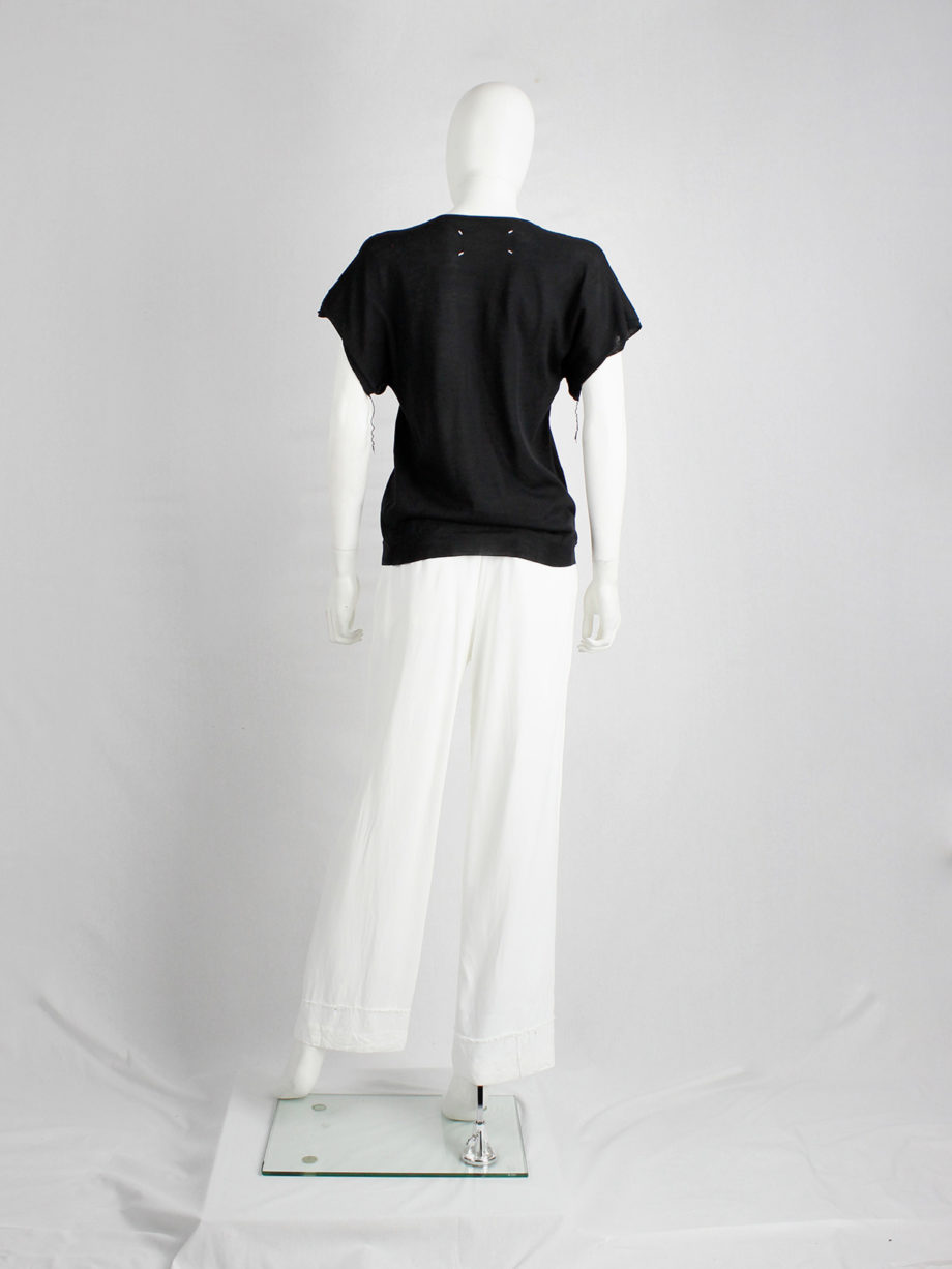 Maison Martin Margiela black t-shirt with cut open sleeves and hanging loose threads spring 2003 (14)