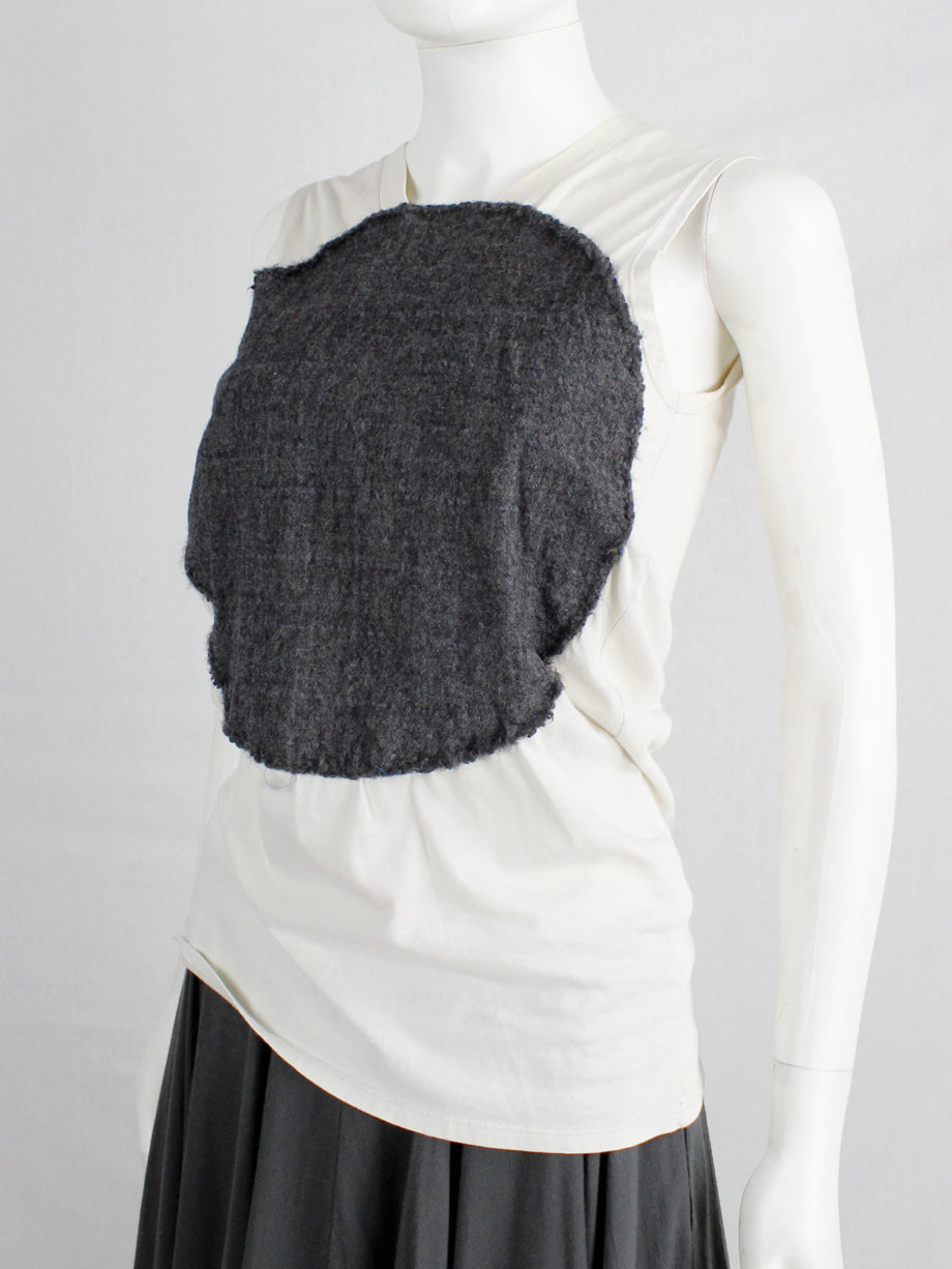 Maison Martin Margiela white sleeveless top with large grey tweed circle — spring 2001