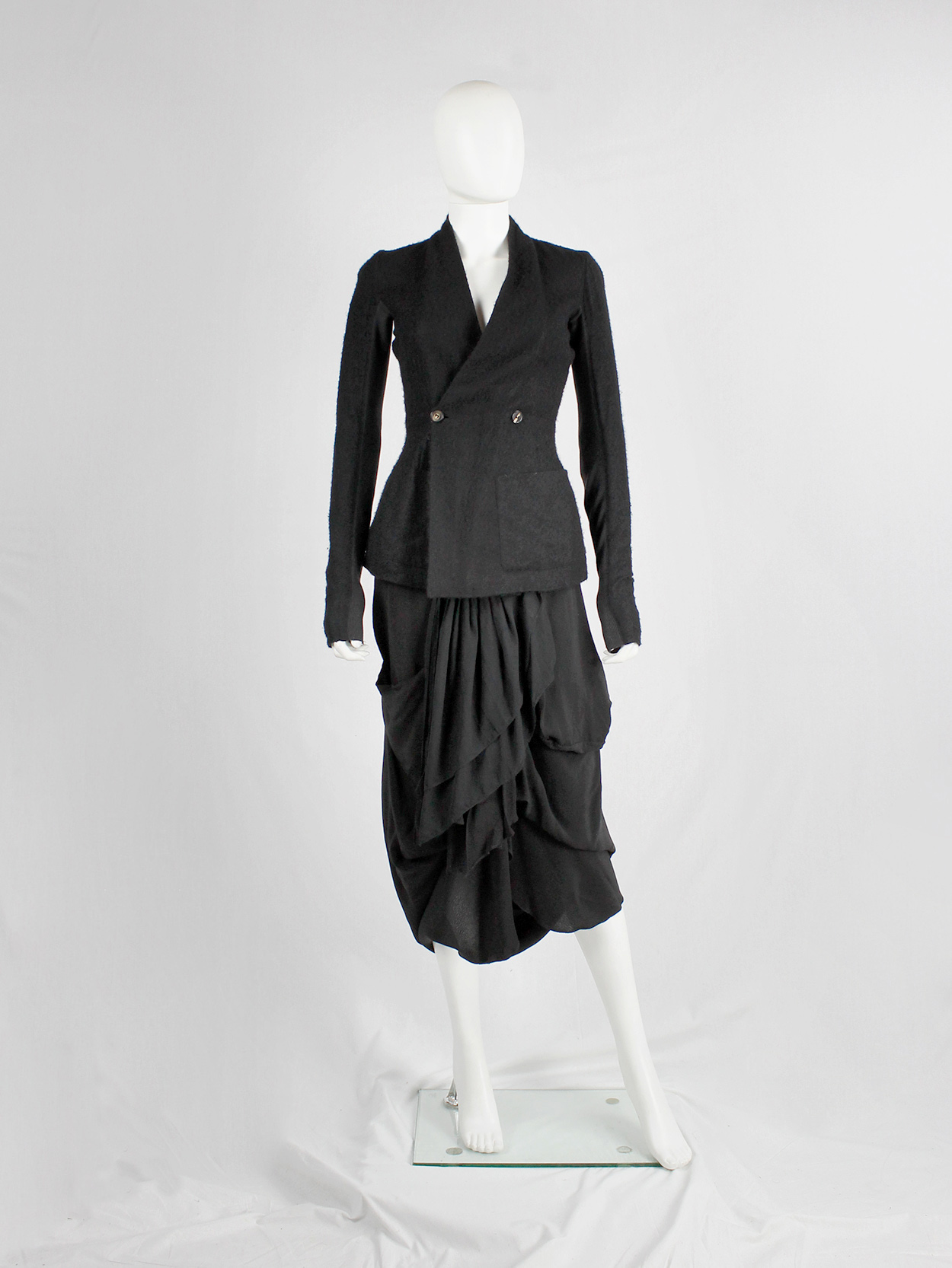 Rick Owens CREATCH black gathered skirt with draped layers — spring ...