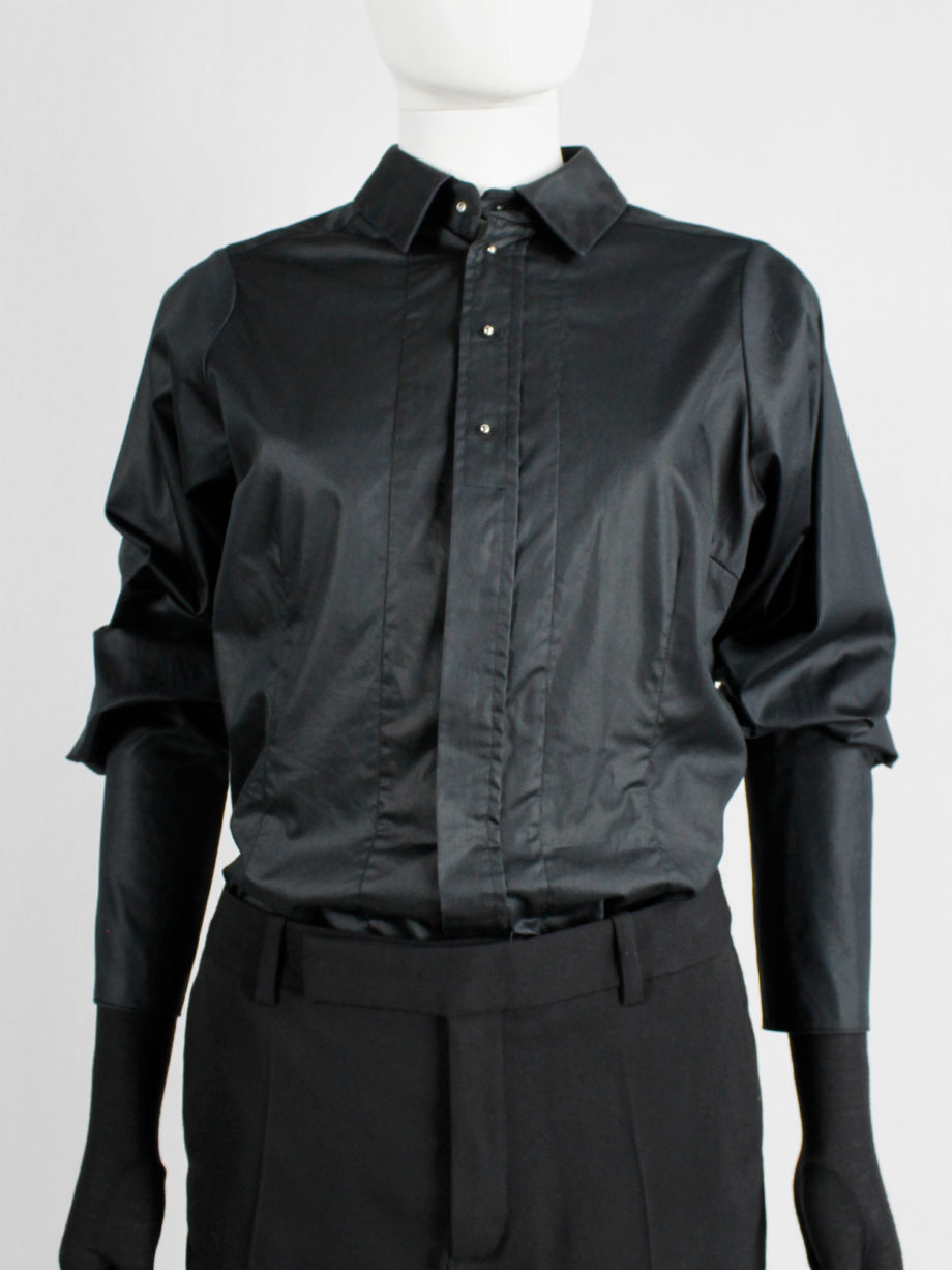 af Vandevorst black shirt with extra long cuffs and silver buttons fall 2012 (4)