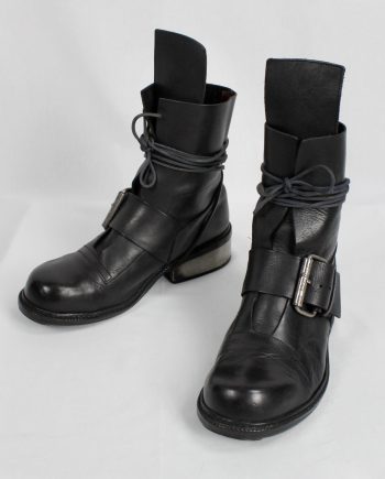 Dirk Bikkembergs black tall boots with belt strap and laces (44) — late 90’s