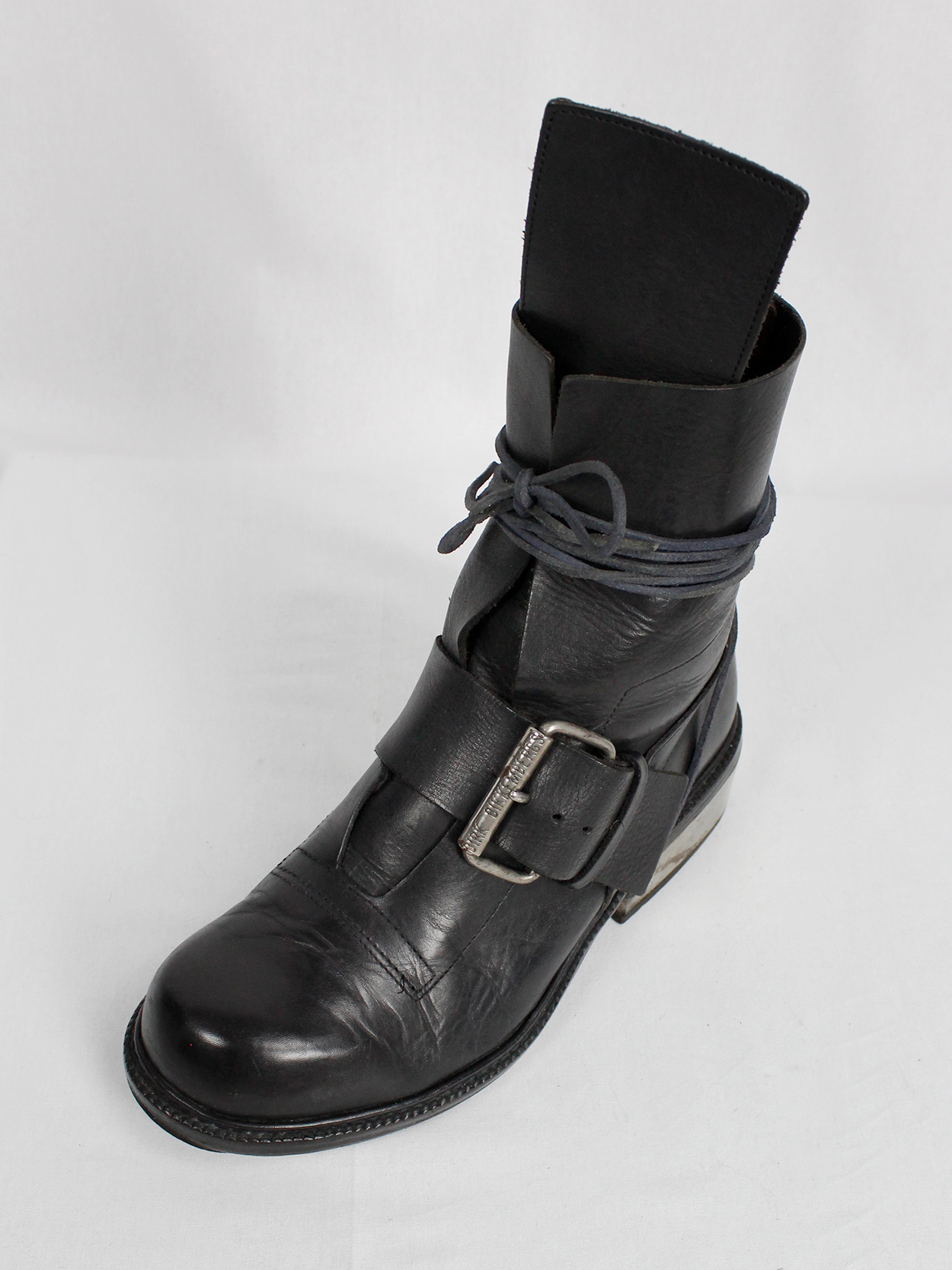 Dirk Bikkembergs black tall boots with belt strap and laces (44) — late ...