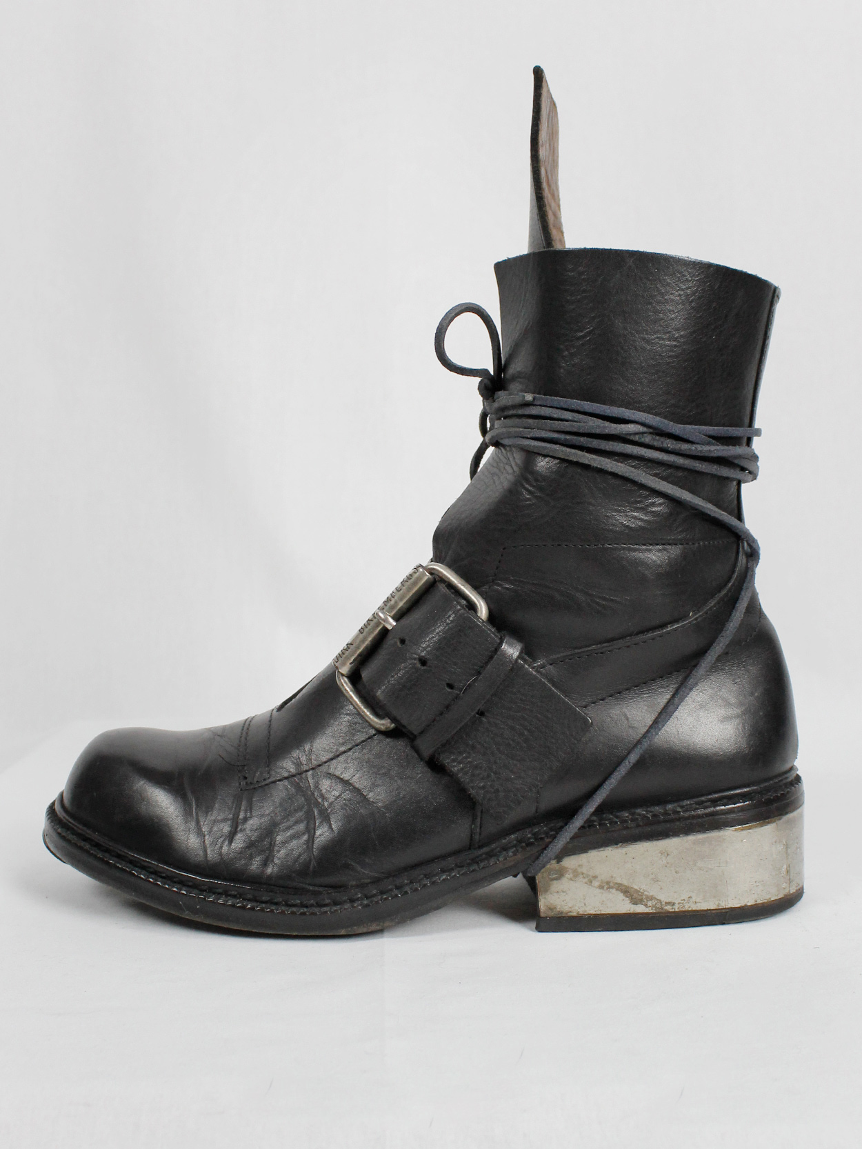 Dirk Bikkembergs black tall boots with belt strap and laces (44) — late ...