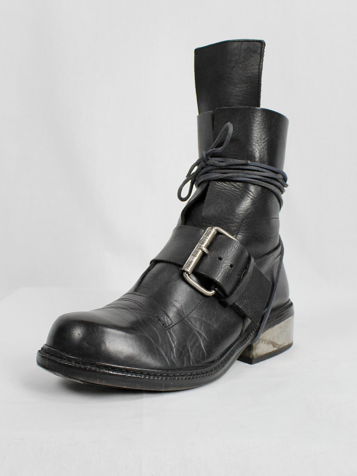 Dirk Bikkembergs black tall boots with belt strap and laces (44) — late ...