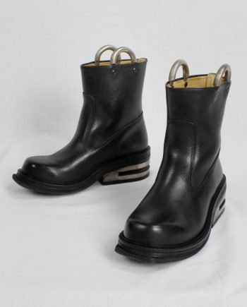Dirk Bikkembergs black tall boots with metal slit heel and metal pulls (38) — mid 90’s