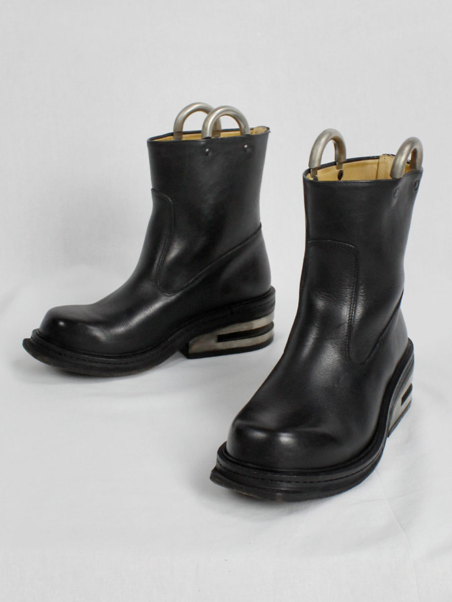 vintage Dirk Bikkembergs black tall boots with metal slit heel and metal pulls (2)