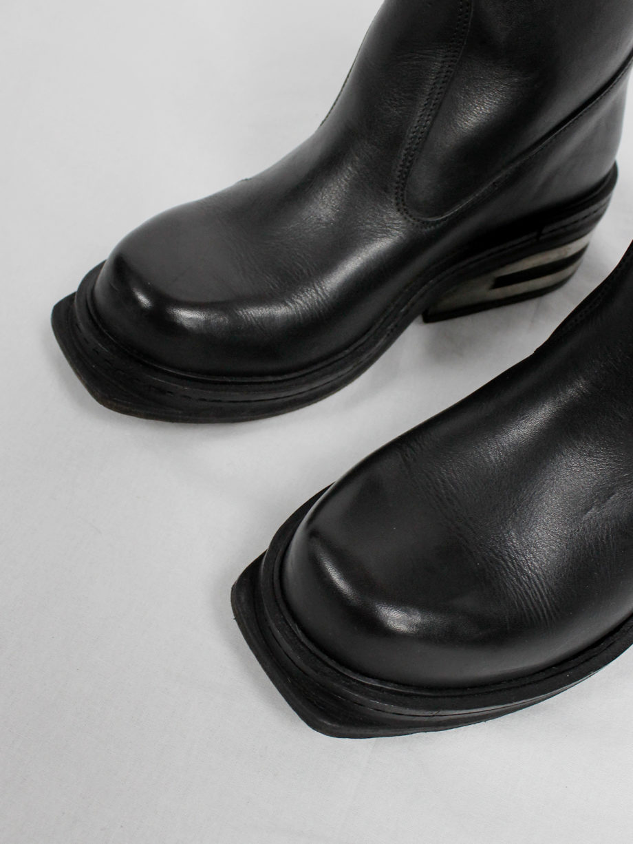 vintage Dirk Bikkembergs black tall boots with metal slit heel and metal pulls (5)