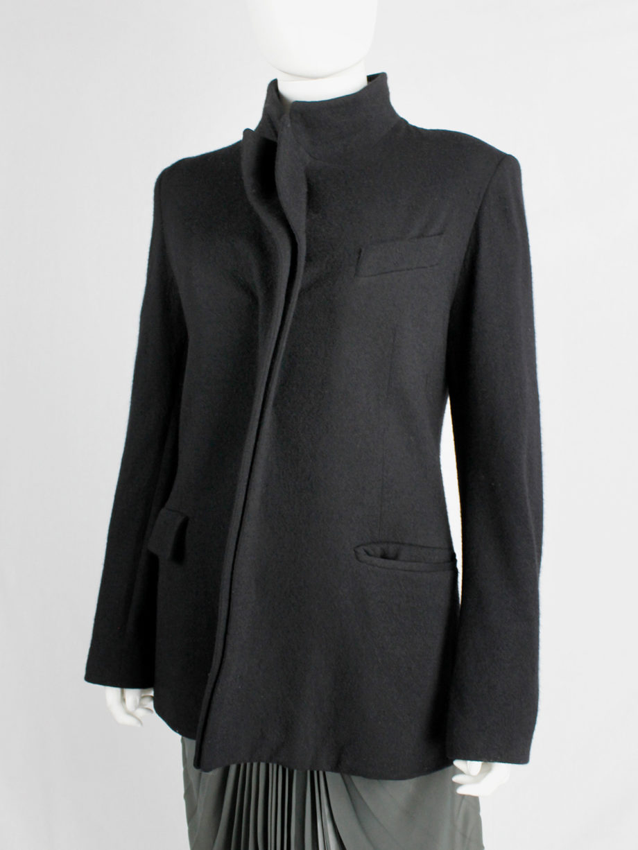 vintage af Vandevorst black wool formal coat with forward closing front fall 2000 (4)
