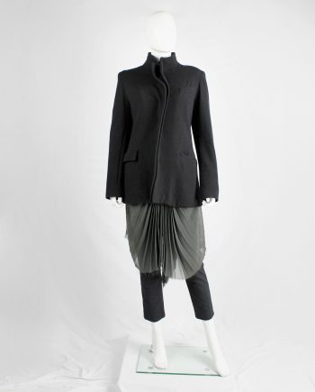 A.F. Vandevorst black wool coat with forward closing front and boning — fall 2000