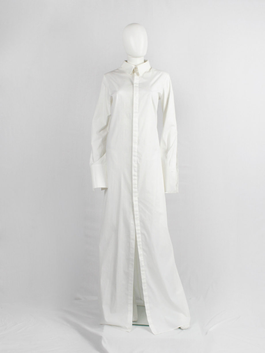 A F Vandevorst white maxi shirtdress with backlacing inspired by a straitjacket spring 1999 (1)