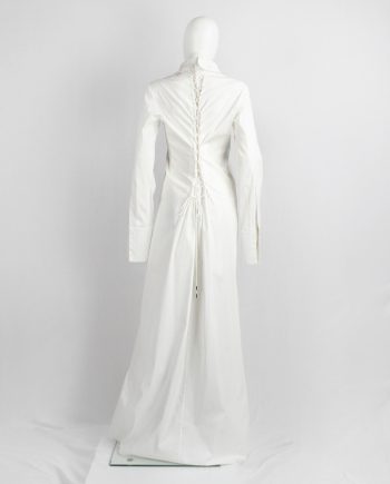 A.F. Vandevorst white maxi shirtdress with back lacing inspired by a straitjacket — spring 1999