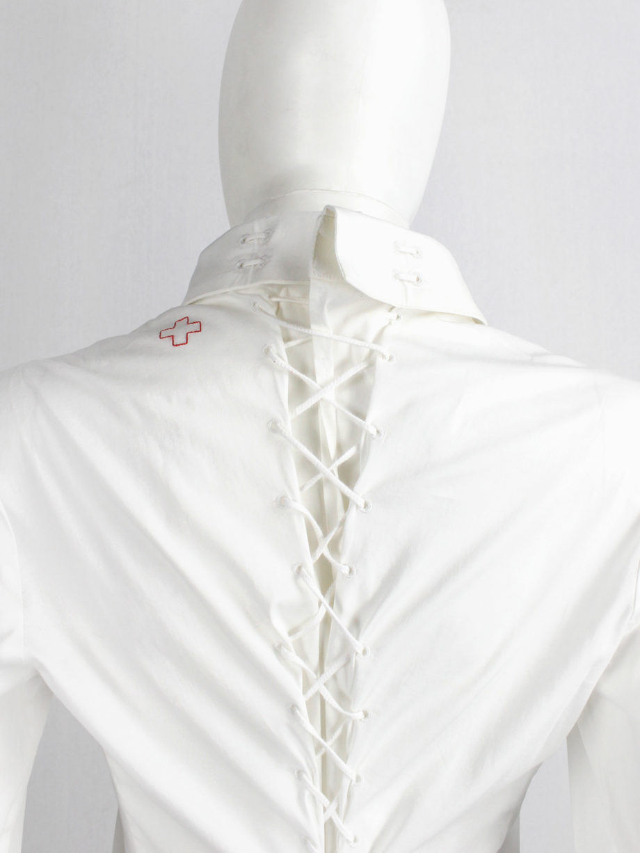 A F Vandevorst white maxi shirtdress with backlacing inspired by a straitjacket spring 1999 (8)