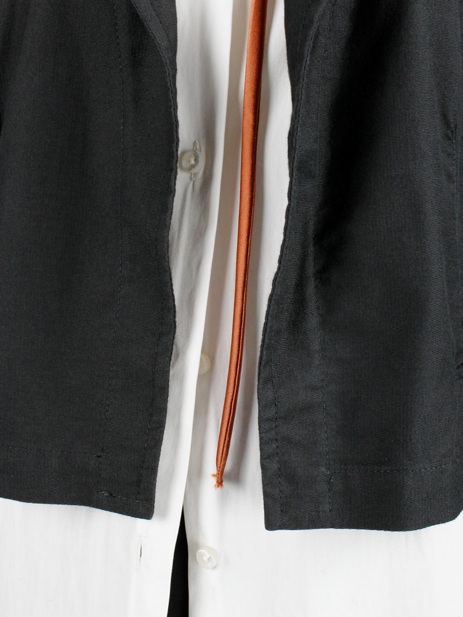 Ann Demeulemeester black cropped blazer with orange ribbon — spring 2005