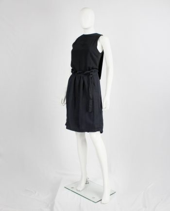 Ann Demeulemeester black midi-skirt with belt strap and paperbag waist — spring 2003