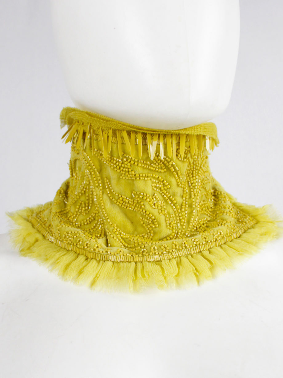 Dries Van Noten yellow beaded Edwardian collar with droplet sequins — spring 2017