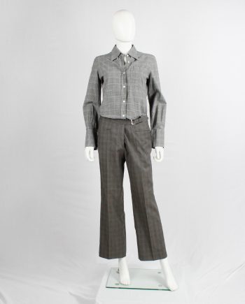 Maison Martin Margiela brown tartan trousers with side belt detail — fall 2004