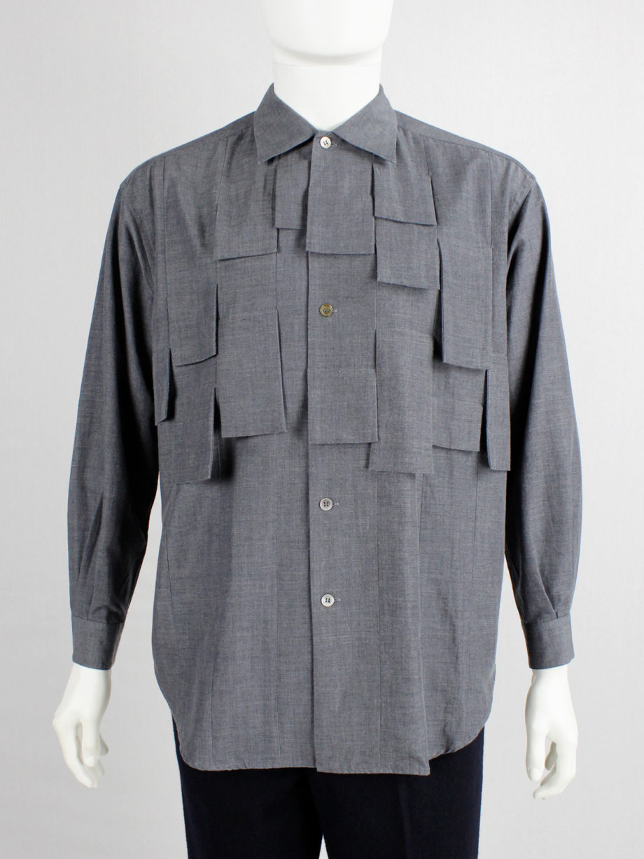 Pour Deux grey shirt with rectangle flaps across the chest (2)