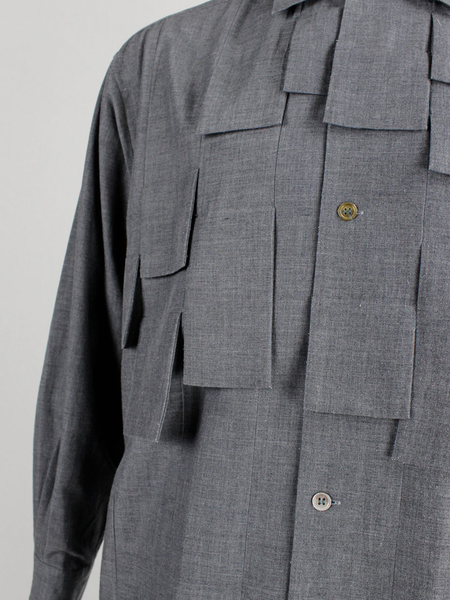 Pour Deux grey shirt with rectangle flaps across the chest