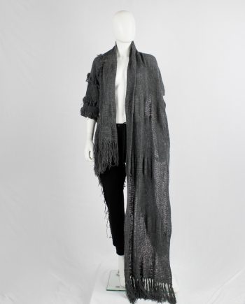 Wim Neels grey frayed extra long scarf with one jumper sleeve — 1990's