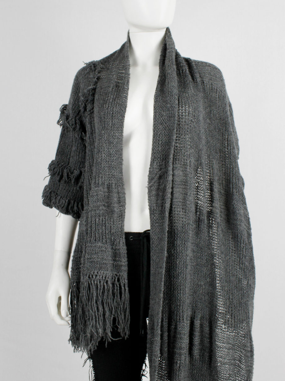 Wim Neels grey frayed extra long scarf with one sleeve 1990s (12)