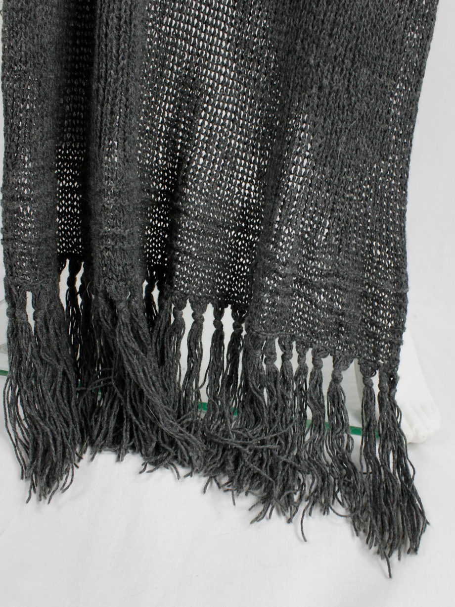 Wim Neels grey frayed extra long scarf with one sleeve 1990s (13)