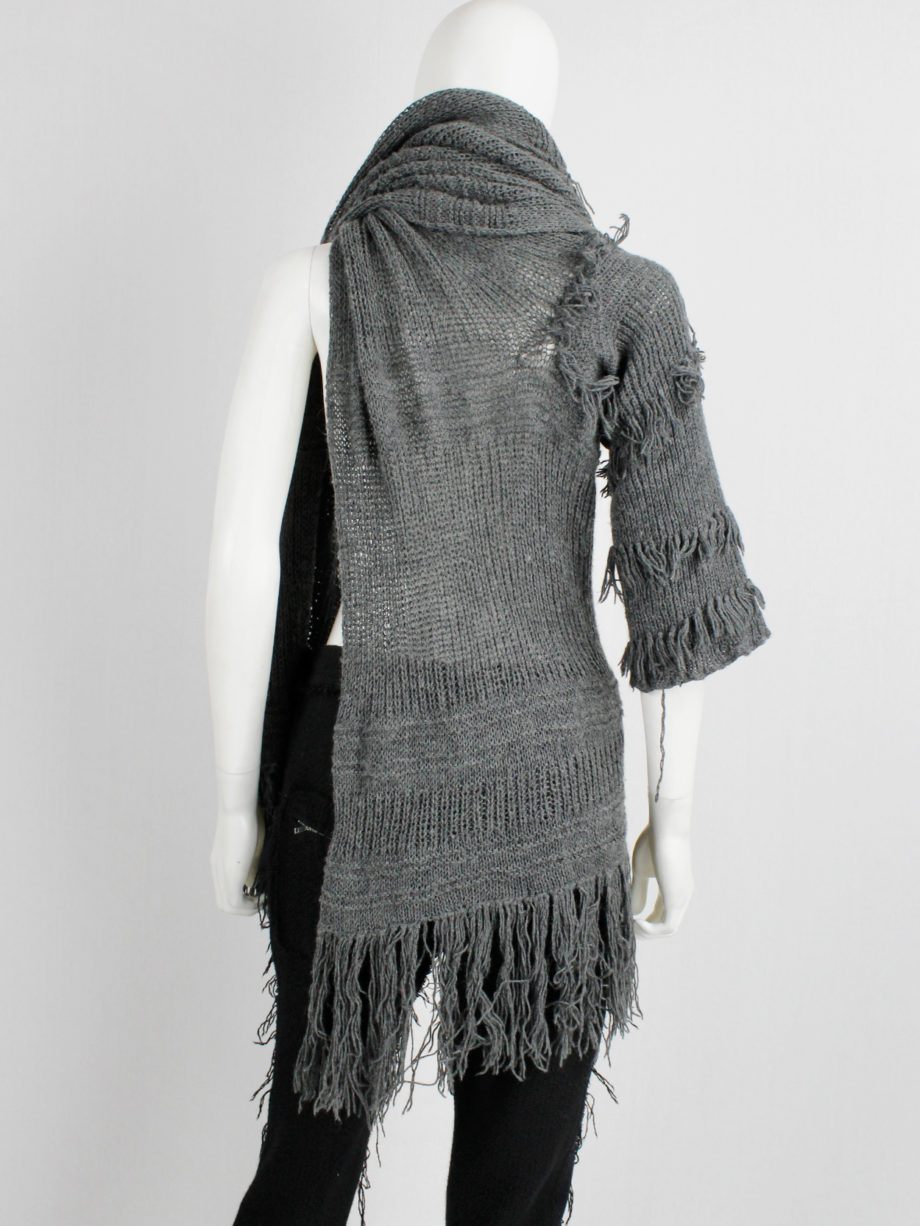 Wim Neels grey frayed extra long scarf with one sleeve 1990s (4)