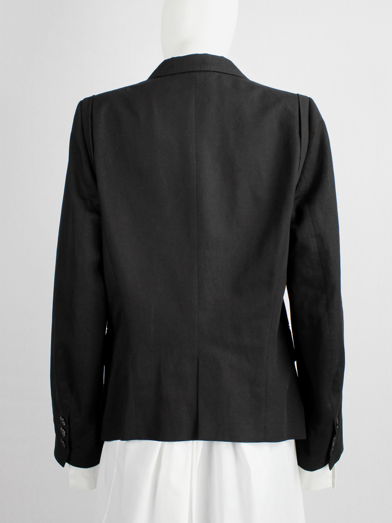 Ann Demeulemeester black single button blazer with lettering on the ...