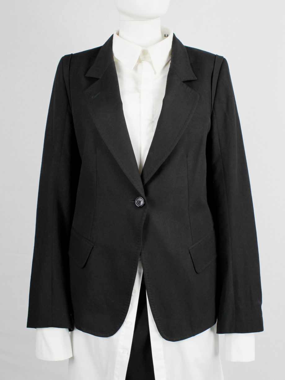 vintage Ann Demeulemeester black single button blazer with lettering on the lining spring 2006 (5)