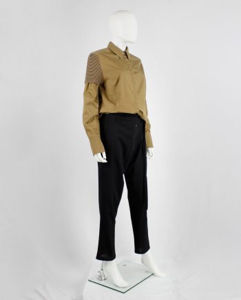 A.F. Vandevorst ochre shirt with short knitted striped sleeve detail — fall 2002