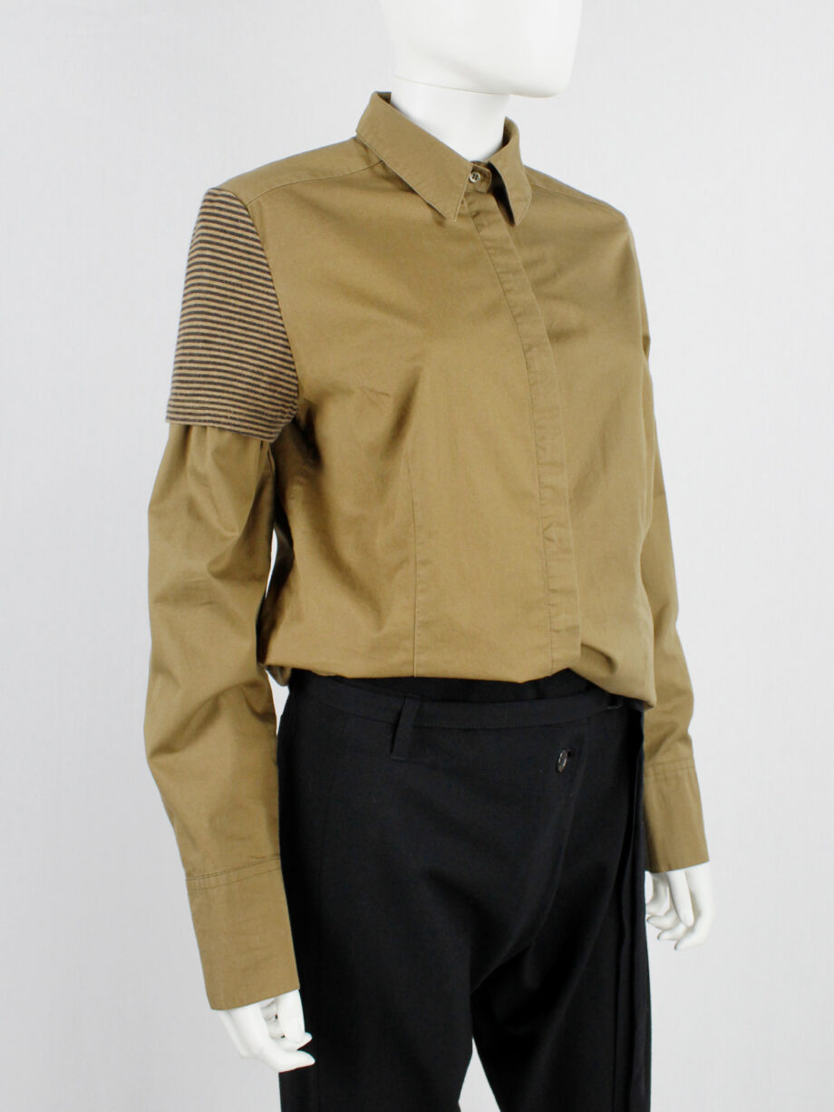 A.F. Vandevorst ochre shirt with short knitted striped sleeve fall 2002 (15)