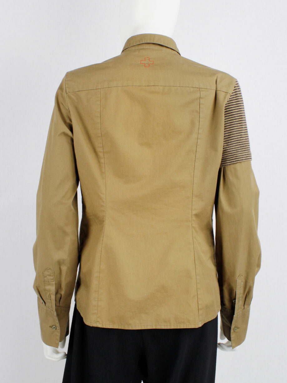 A.F. Vandevorst ochre shirt with short knitted striped sleeve fall 2002 (2)