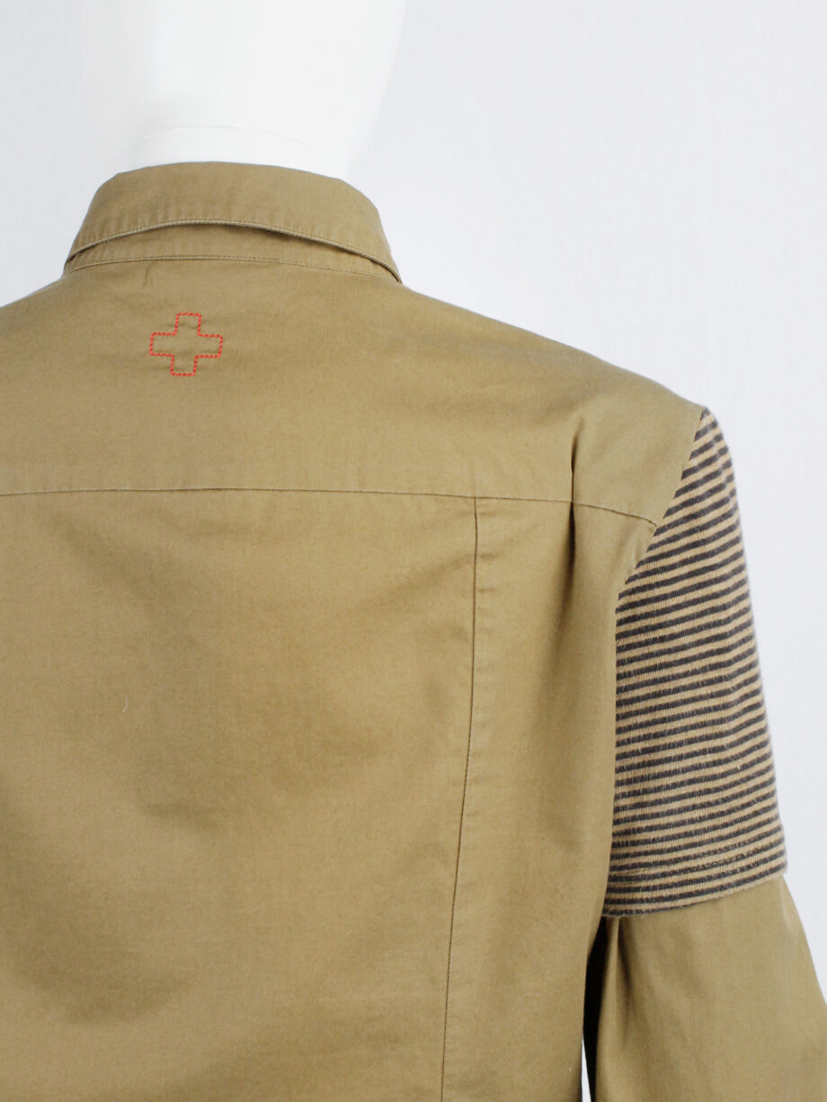 A.F. Vandevorst ochre shirt with short knitted striped sleeve fall 2002 (3)