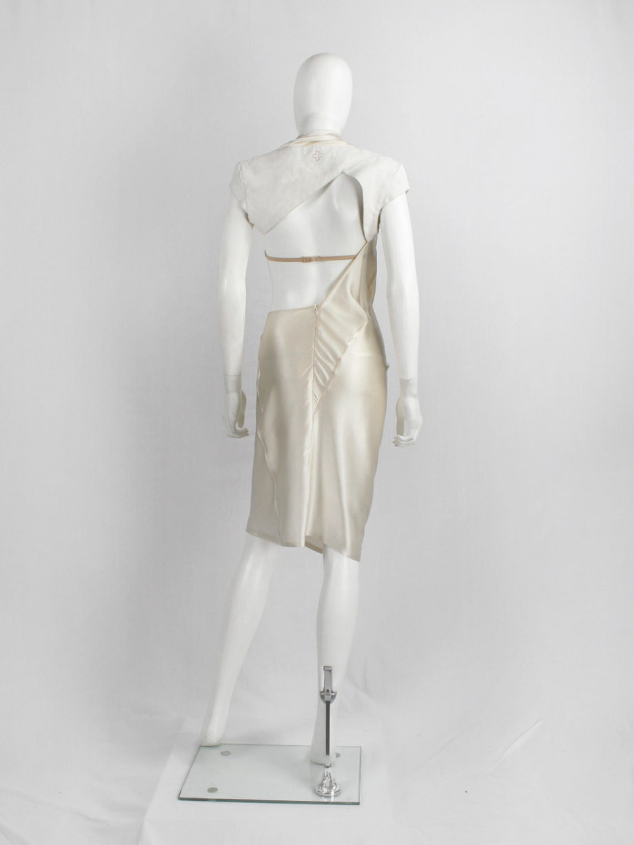 A.F. Vandevorst pearl draped one-bust dress with white burlap shoulder panel spring 2011 (11)