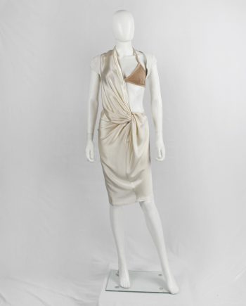 A.F. Vandevorst pearl draped one-bust dress with white burlap shoulder panel — spring 2011
