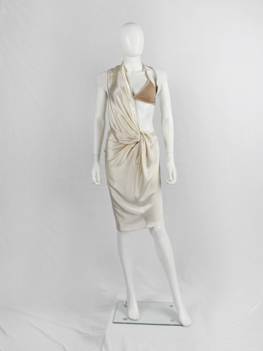 A.F. Vandevorst pearl draped one-bust dress with white burlap shoulder panel spring 2011 (4)