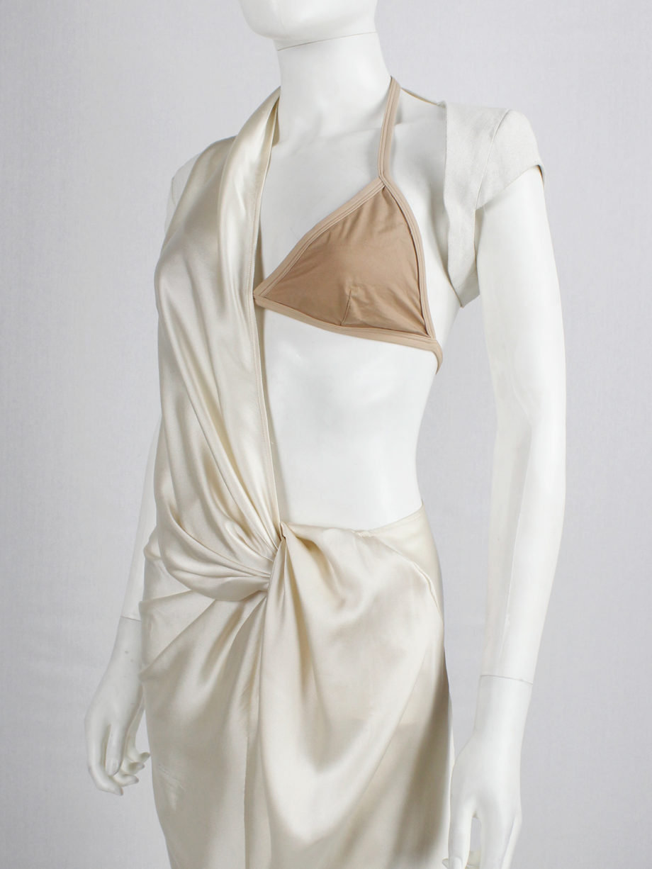 A.F. Vandevorst pearl draped one-bust dress with white burlap shoulder panel spring 2011 (6)