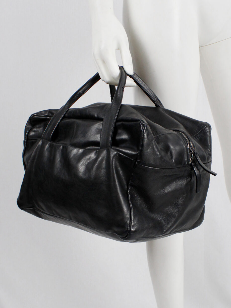 Ann Demeulemeester Blacnche black rectangular leather boston bag (19)