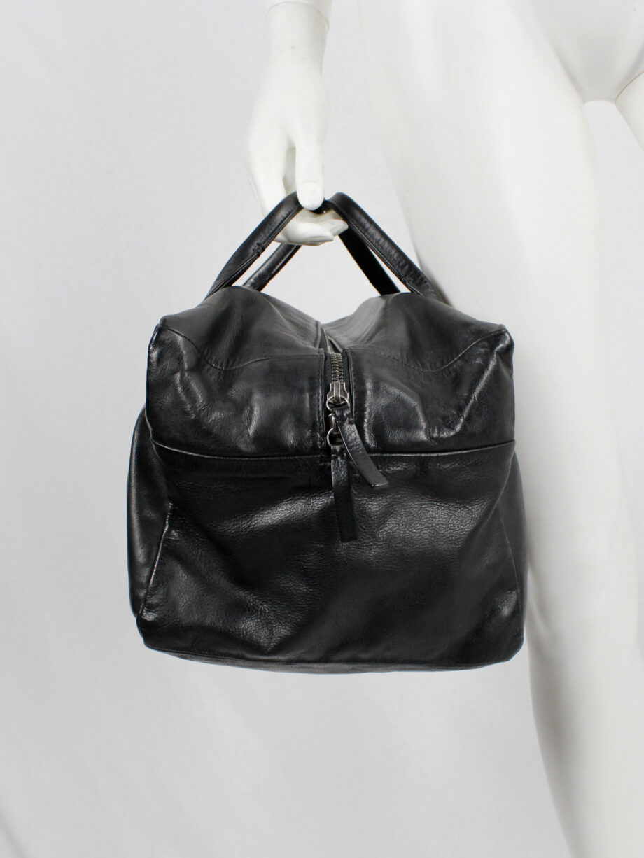 Ann Demeulemeester Blacnche black rectangular leather boston bag (21)
